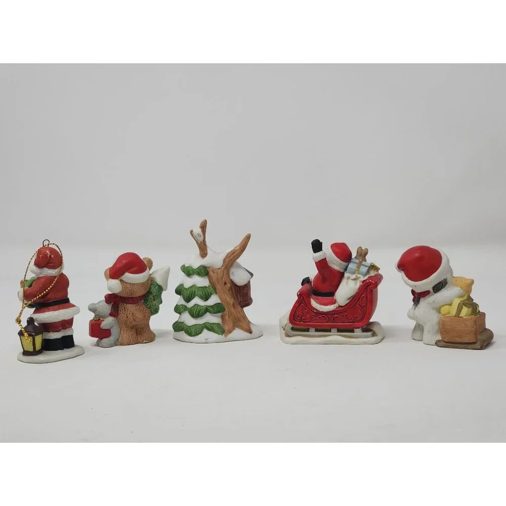 Set Of 5 Homco Christmas Figurines 2‎ Santas 2 Bears 1 Pine Tree